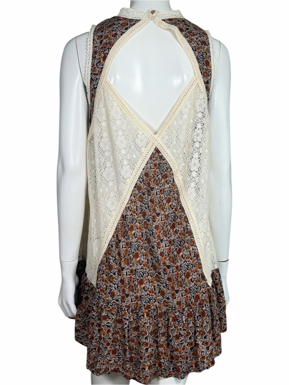 Umgee Floral Lace Boho Sleeveless Swing Dress Cream Rust Size Small Summer Dress - Picture 6 of 10